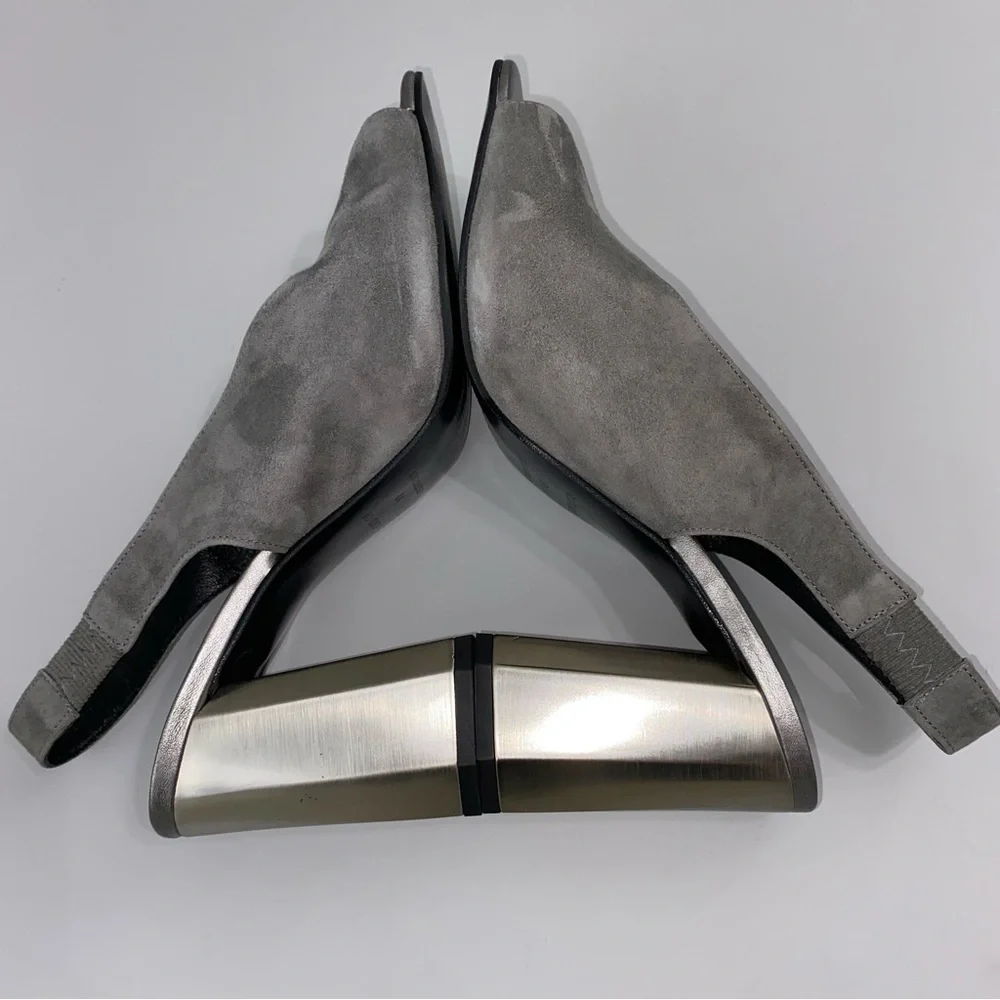 Topshop Roxy Gray Suede Slingback Size 9 Square Toe Metallic Octagon Heel